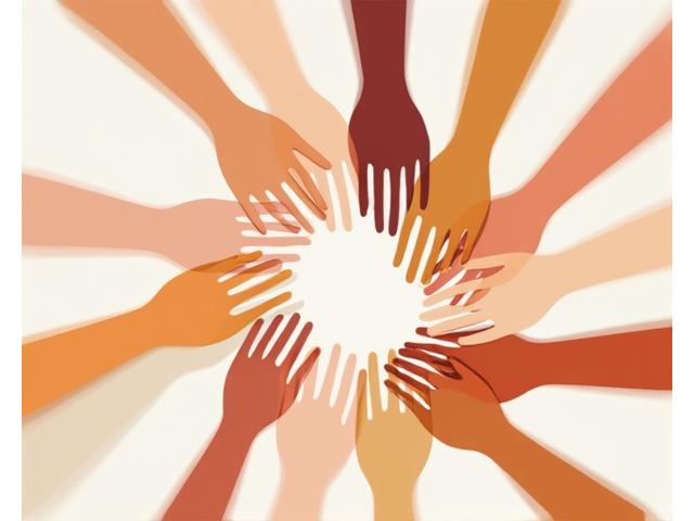 Illustration of diverse hands forming a supportive circle, symbolizing community guidelines and ethical conduct in a digital space.